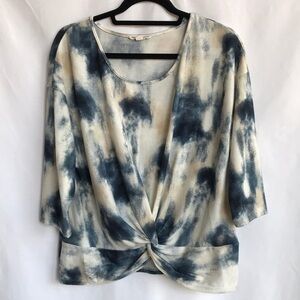 Parallel Skies blue and cream twist-front top, L